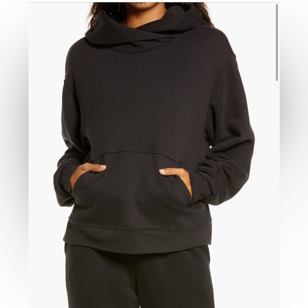Zella Cali Fleece Hooded Sweatshirt in Black Size Small